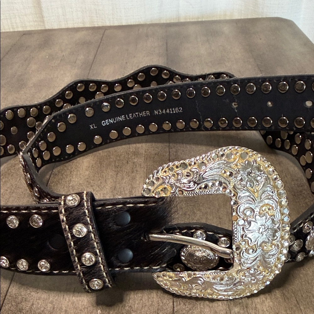 Nocona Black Leather Belt with Silver Accents